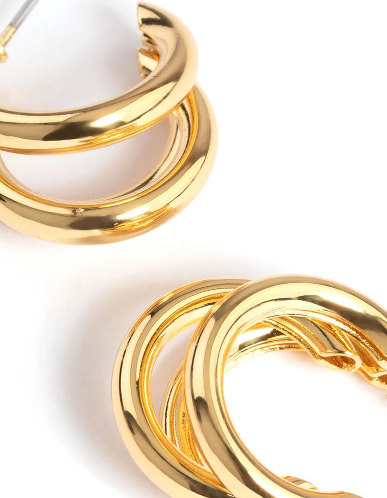 Gold Plated Mini Triple Row Hoop Earrings