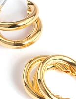 Gold Plated Mini Triple Row Hoop Earrings