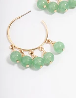 Gold Green Aventurine Beaded Hoop Earrings