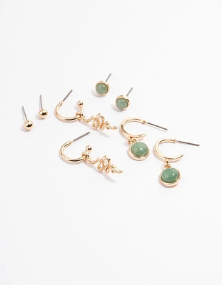 Gold Green Aventurine Snake Stack Earring Pack