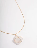 Gold Clear Quartz Statement Cage Necklace