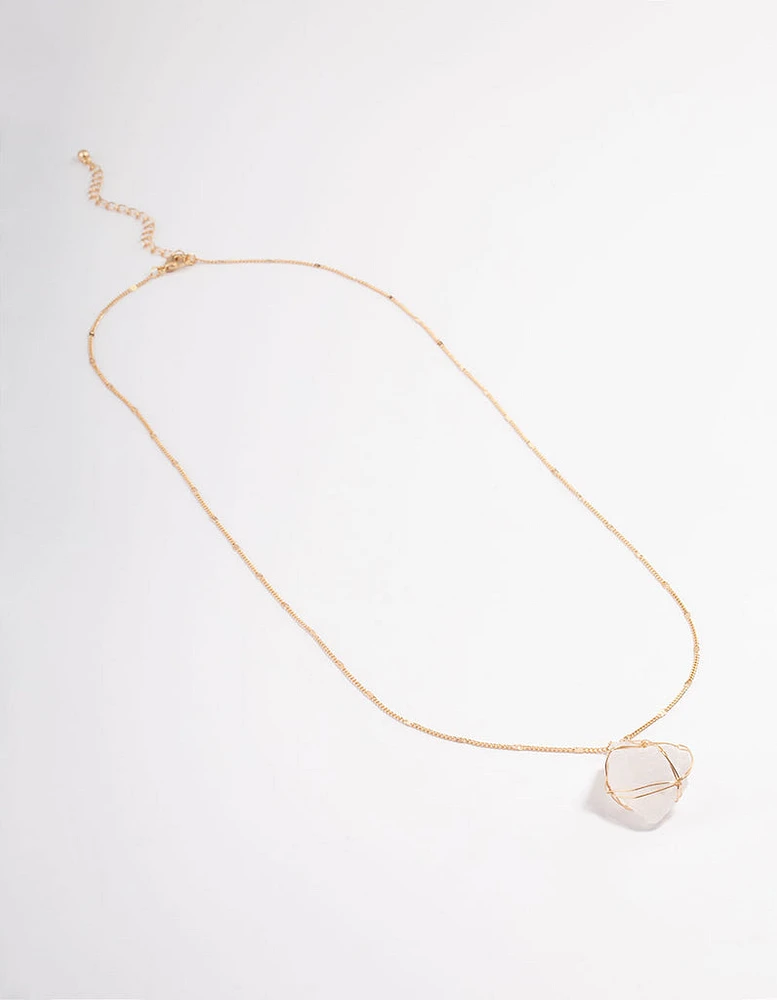 Gold Clear Quartz Statement Cage Necklace