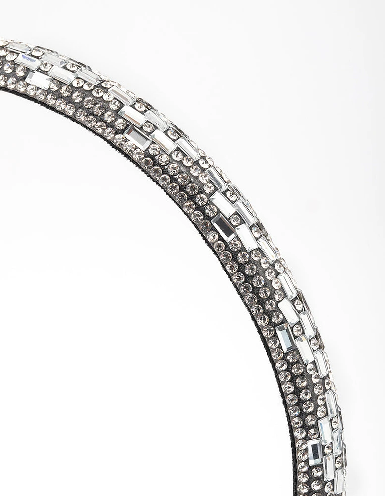 Rhodium Rectangle Diamante Headband