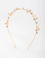 Gold Small Pearl Leaf Headband