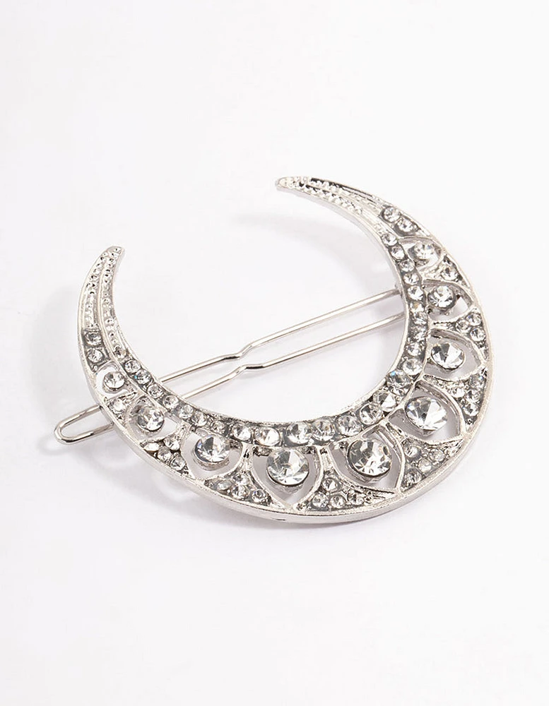 Silver Mixed Diamante Crescent Hair Clips