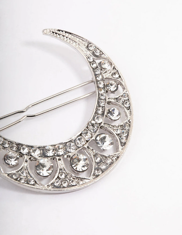 Silver Mixed Diamante Crescent Hair Clips