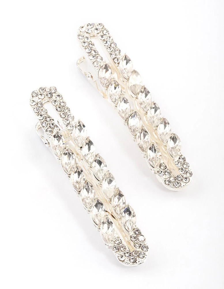 Silver Mixed Navette Diamante Hair Clips Pack