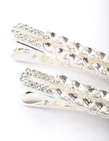 Silver Mixed Navette Diamante Hair Clips Pack