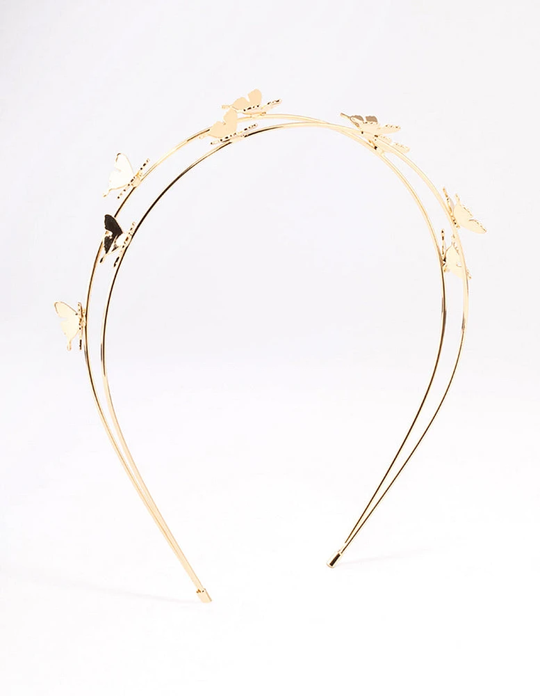 Gold Double Row Dainty Butterfly Headband