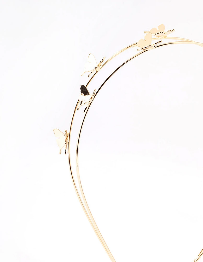 Gold Double Row Dainty Butterfly Headband