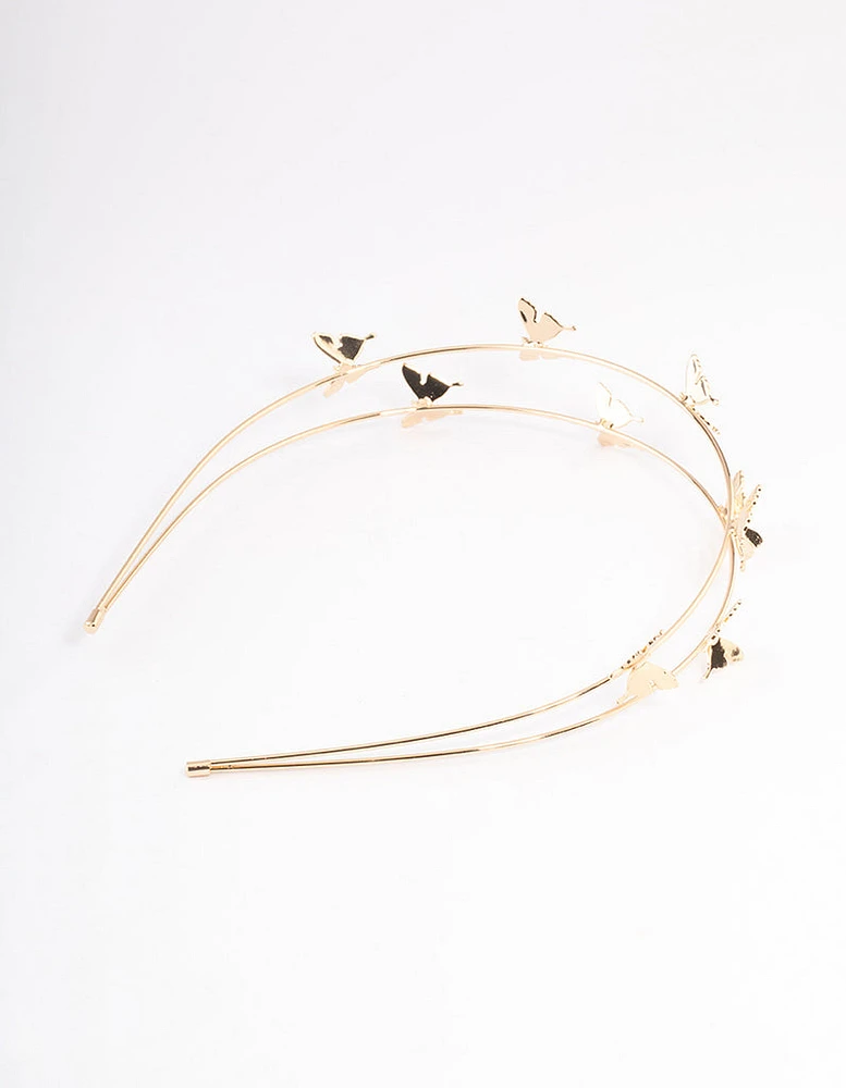 Gold Double Row Dainty Butterfly Headband