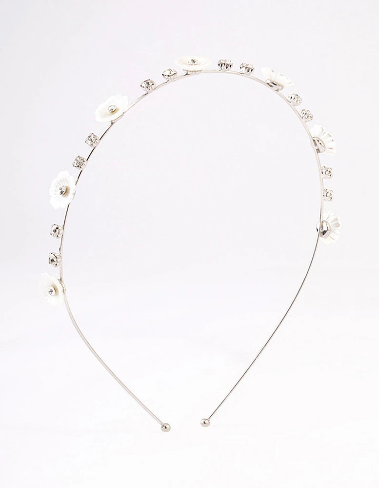 Silver Pearly Diamante Flower Headband