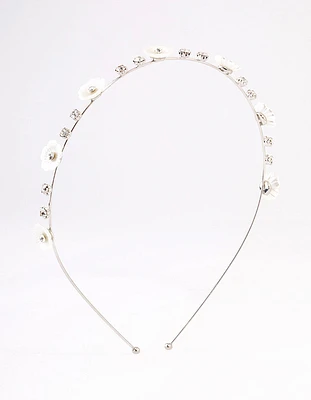 Rhodium Pearly Diamante Flower Headband