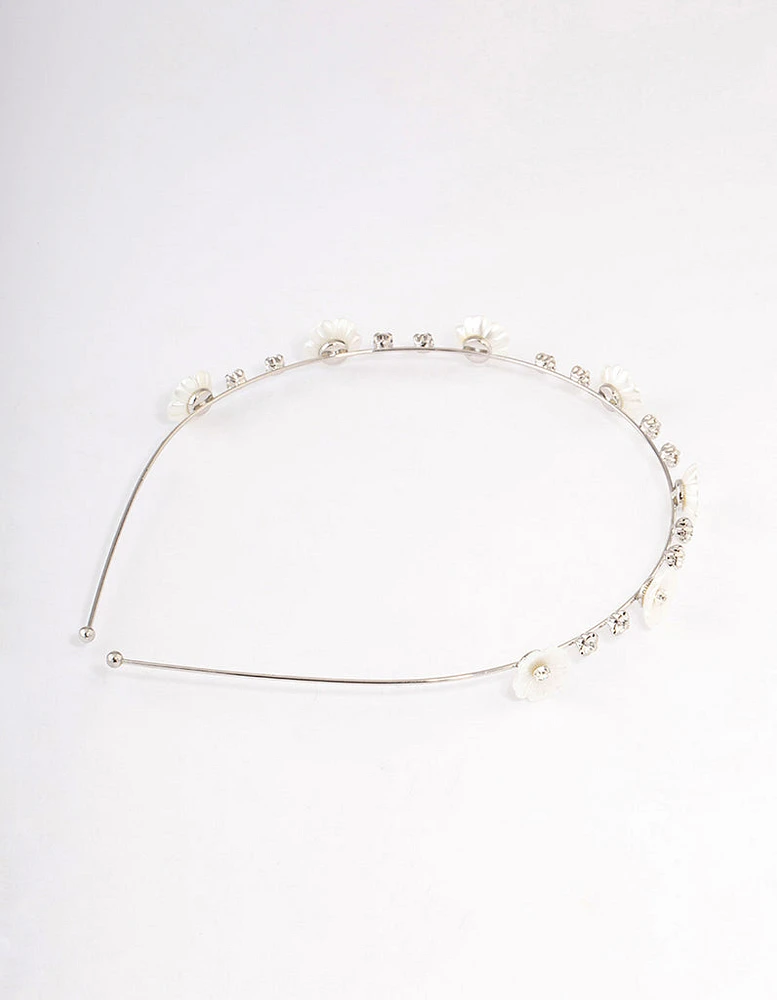 Silver Pearly Diamante Flower Headband