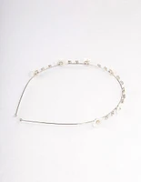 Silver Pearly Diamante Flower Headband