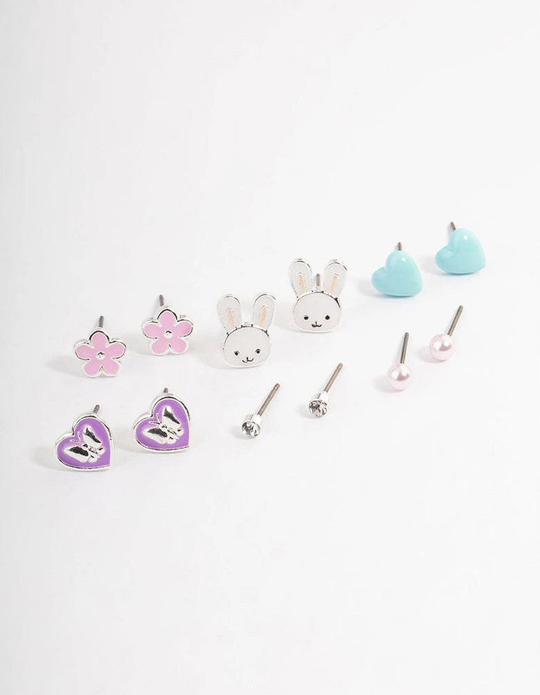 Kids Bunny Heart Stack Earrings 6-Pack