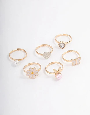 Kids Pearl Bunny Rings 6-Pack