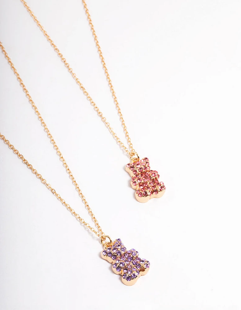 Gold Diamante Gummy Bear Necklace Pack