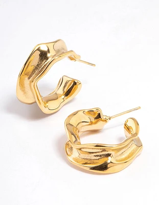 Waterproof Gold Plated  Stainless Steel Medium Molten Hoop Earrings