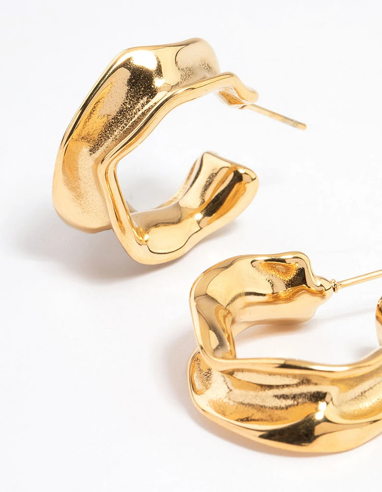 Gold Plated Stainless Steel Medium Molten Hoop Earrings