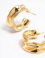 Gold Plated Stainless Steel Medium Molten Hoop Earrings