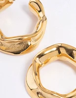 Gold Plated Stainless Steel Medium Molten Hoop Earrings