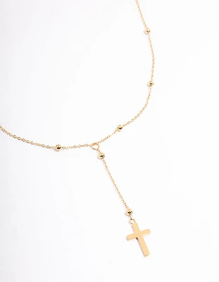 Waterproof Gold Plated Y Drop Ball Cross Necklace