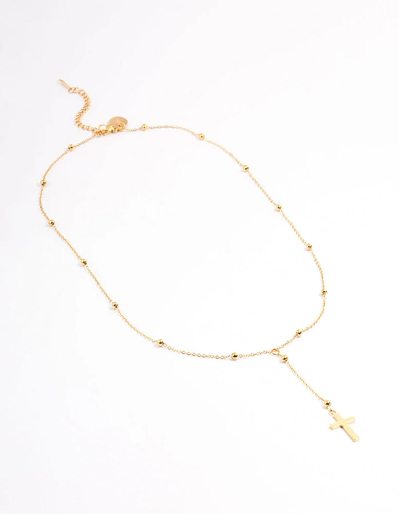 Waterproof Gold Plated Y Drop Ball Cross Necklace