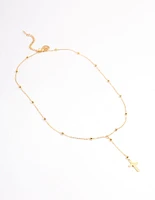 Waterproof Gold Plated Y Drop Ball Cross Necklace