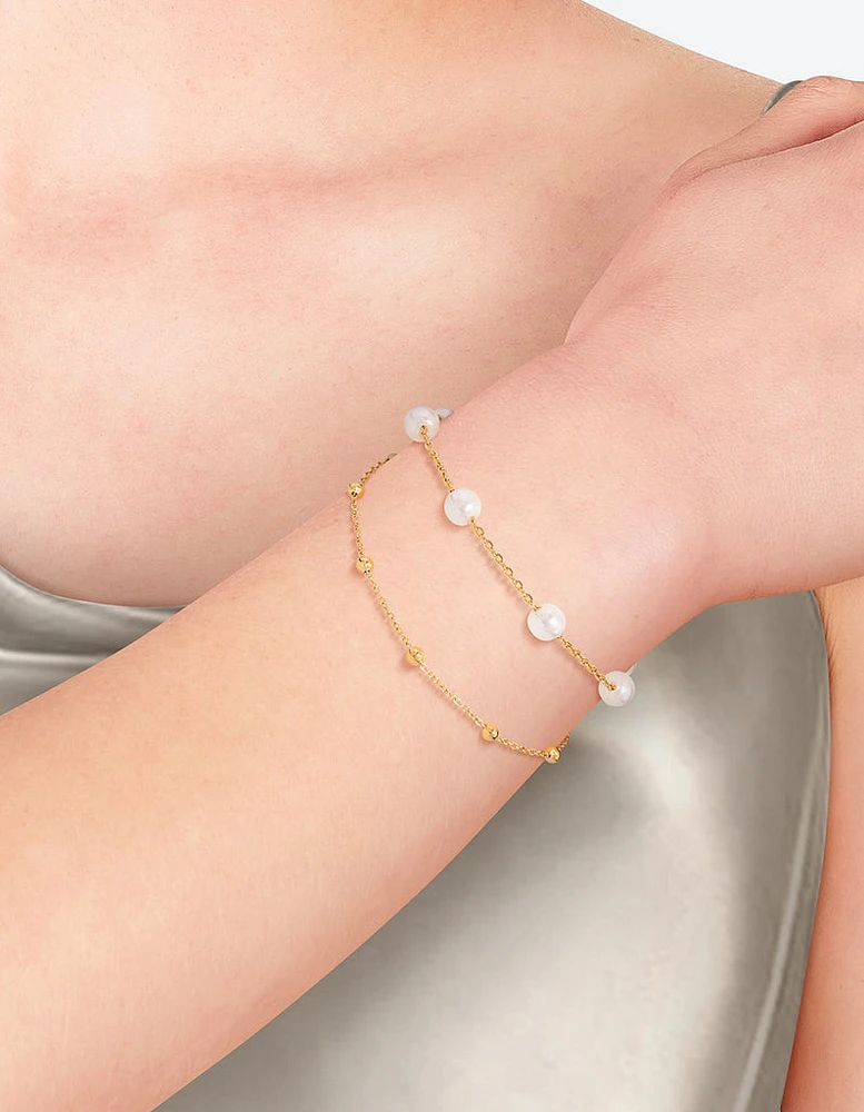 Waterproof Gold Plated Stainless Steel Double Layer Pearl Ball Bracelet