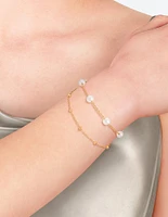 Waterproof Gold Plated Stainless Steel Double Layer Pearl Ball Bracelet