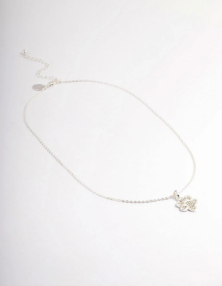 Silver Pave Diamante Paw Print Necklace