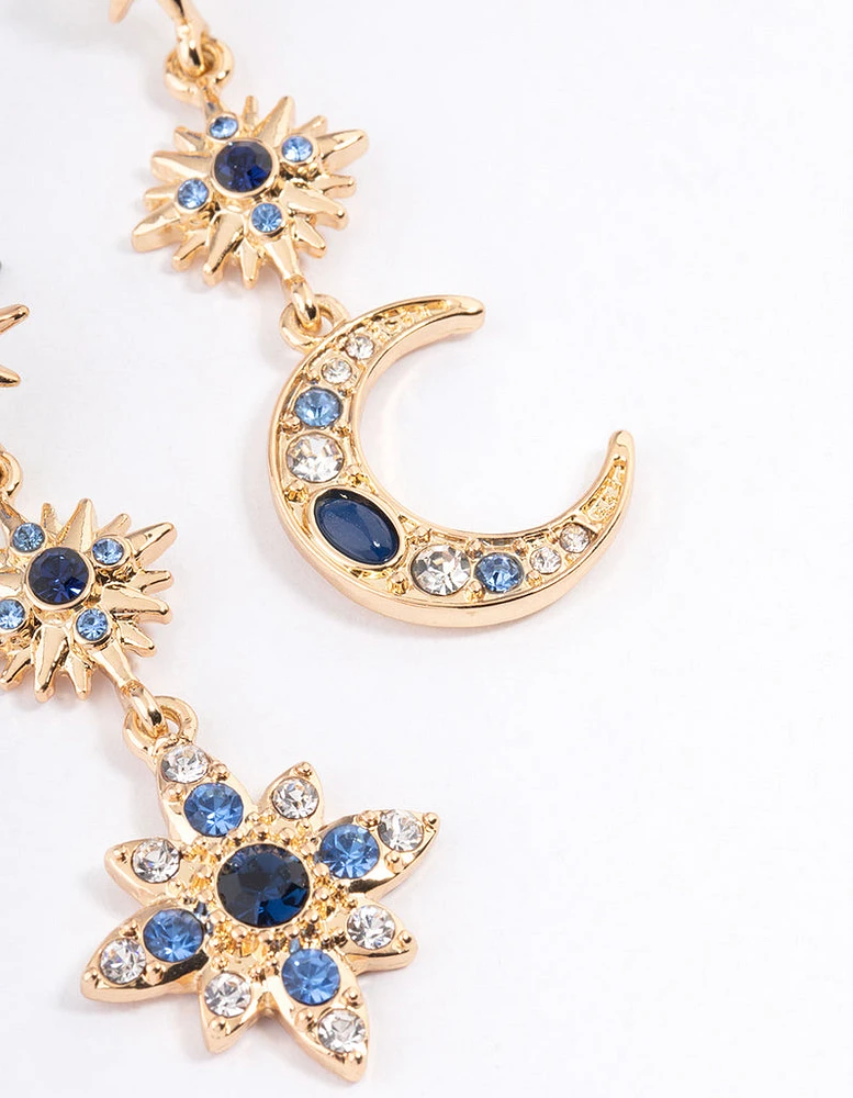 Navy Mixed Celestial Drop Earrings