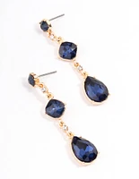 Gold Three Stone Chain Drop Earrings