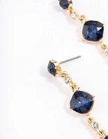 Gold Three Stone Chain Drop Earrings