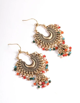 Antique Gold Multi Bead Drop Jhumka Earrings