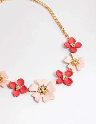 Red Mixed Diamante Flower Necklace