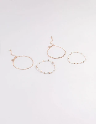 Rose Gold Mixed Bead & Pearl Chain Bracelet 4-Pack