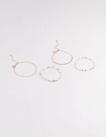 Rose Gold Mixed Bead & Pearl Chain Bracelet 4-Pack