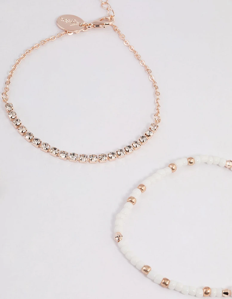 Rose Gold Mixed Bead & Pearl Chain Bracelet 4-Pack