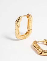 Gold Plated Brass Textured Small Huggie Earrings