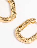 Gold Plated Brass Textured Small Huggie Earrings