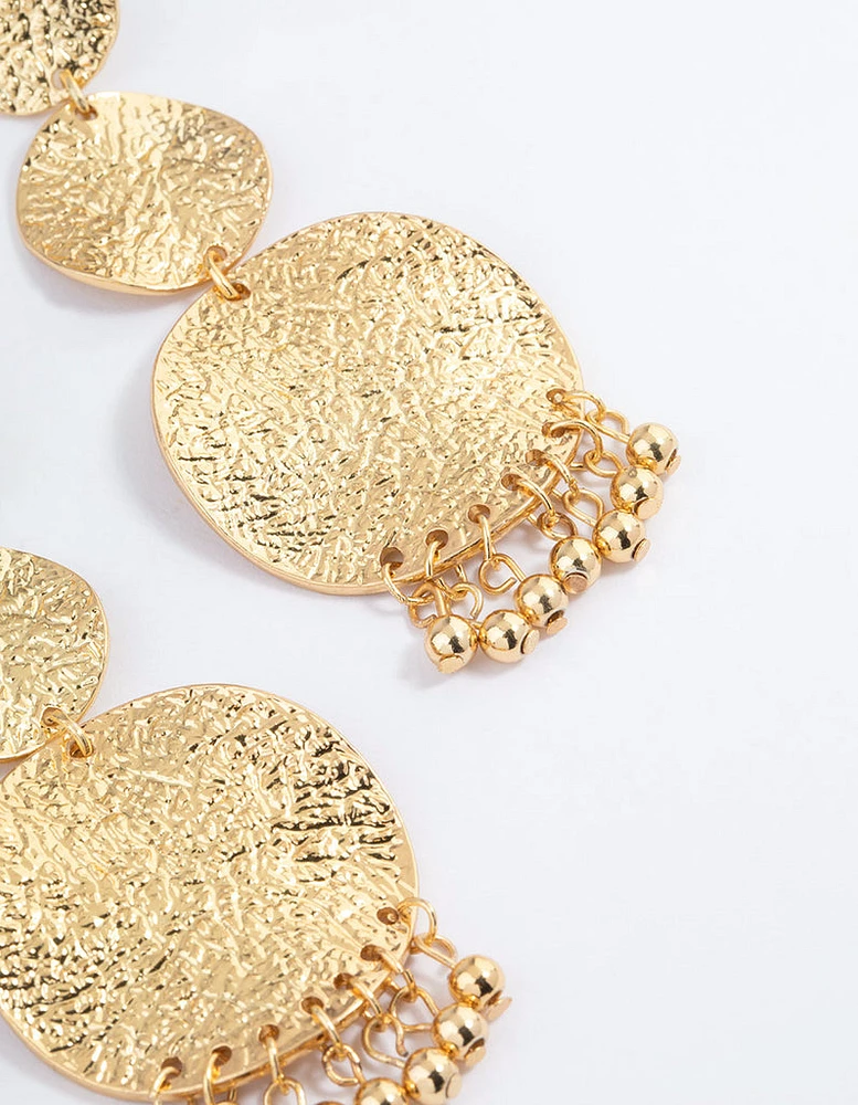 Gold Plated Brass Hammered Trio Drop Earrings