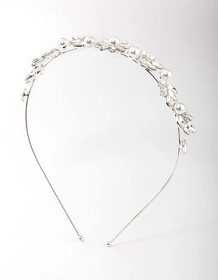 Silver Crystal Pearl Floral Headband