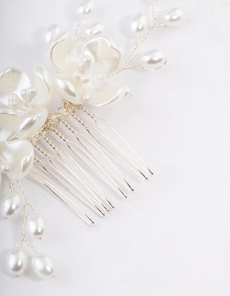 Silver Plain Flower Comb