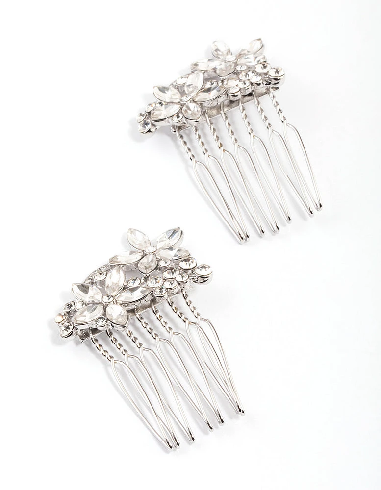 Rhodium Crystal Diamante Comb Pack