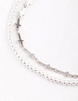 Rhodium Multi Cross Pearl Choker Pack