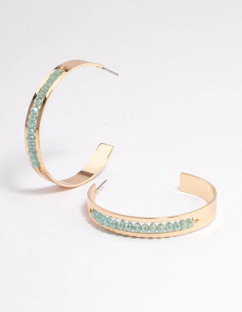 Gold Bead Centre Stripe Hoop Earrings