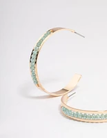 Gold Bead Centre Stripe Hoop Earrings