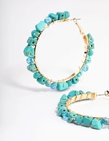 Gold Semi Precious Stone Big Hoop Earrings